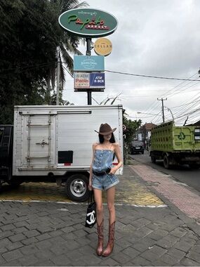 Denim Short Jeans Romper — Blue